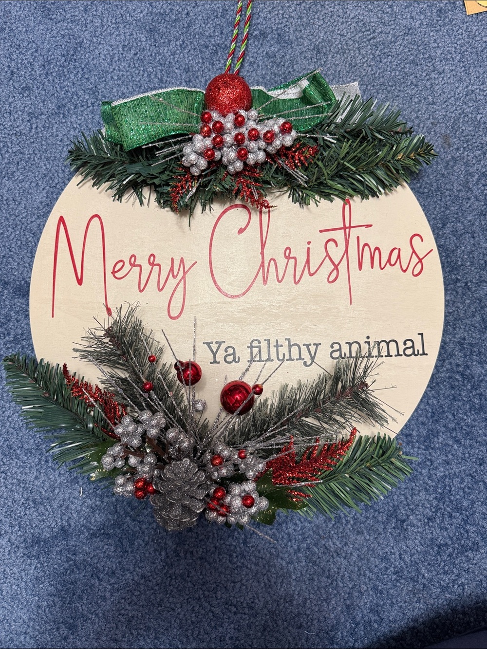 Merry Christmas Ya Filthy Animal Sign/Door Hanger & hand towel